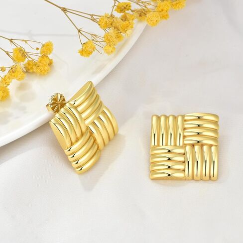 Chunky Gold Earrings for Women Statement Earrings Vintage Large Gold Geometric Studs Earrings Trendy Jewelry for Women in Saudi Arabia