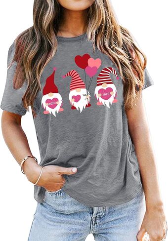 Valentine's Day T-Shirt for Women Gnome Shirts Cute Buffalo Plaid Love Heart Graphic Printed Tees Tops in Saudi Arabia