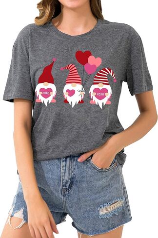 Valentine's Day T-Shirt for Women Gnome Shirts Cute Buffalo Plaid Love Heart Graphic Printed Tees Tops in Saudi Arabia