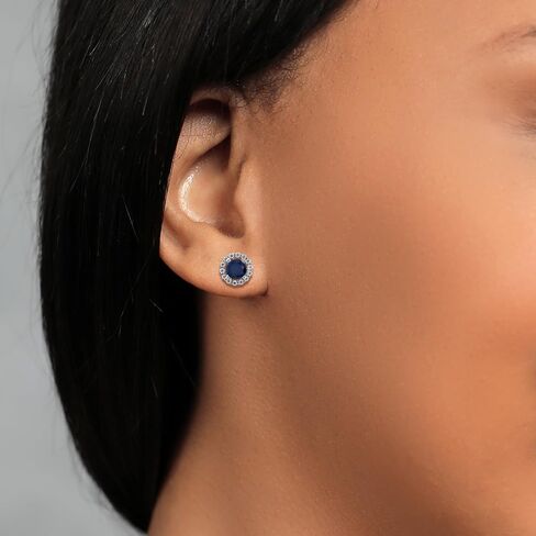 Gem Stone King 925 Sterling Silver Round Blue Sapphire and White Moissanite Removable Jacket Stud Halo Earrings For Women (2.62 Cttw, Gemstone Birthstone, Round Cut 6MM) in Saudi Arabia