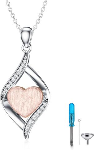 925 Sterling Silver Teardrop Urn Necklace for Ashes,Two Tone Teardrop-Shaped with Rose Gold Plated Heart Locket Necklace Keepsake Cremation Jewelry for Pet Dog Cat Human Ashes,18"+2" in Saudi Arabia