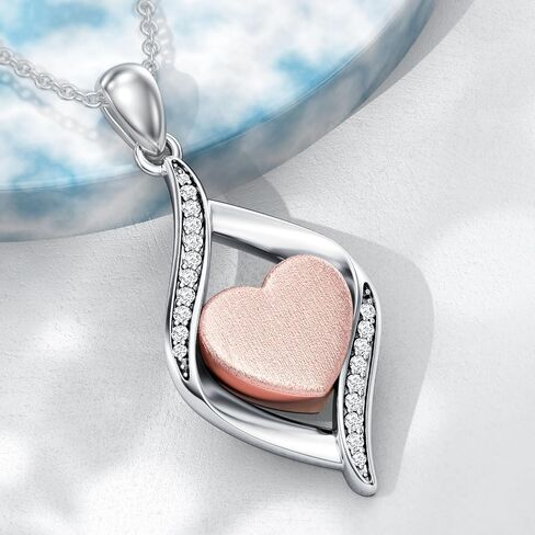 925 Sterling Silver Teardrop Urn Necklace for Ashes,Two Tone Teardrop-Shaped with Rose Gold Plated Heart Locket Necklace Keepsake Cremation Jewelry for Pet Dog Cat Human Ashes,18"+2" in Saudi Arabia