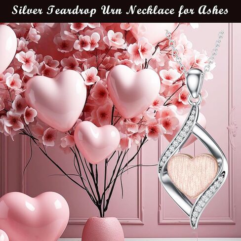 925 Sterling Silver Teardrop Urn Necklace for Ashes,Two Tone Teardrop-Shaped with Rose Gold Plated Heart Locket Necklace Keepsake Cremation Jewelry for Pet Dog Cat Human Ashes,18"+2" in Saudi Arabia