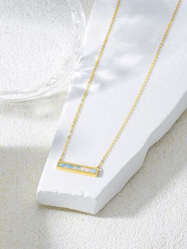 Real 14k Soild Gold Opal Bar Choker Pendant Necklaces for Women Girls Jewelry Anniversary Valentine Birthday Gifts in Saudi Arabia