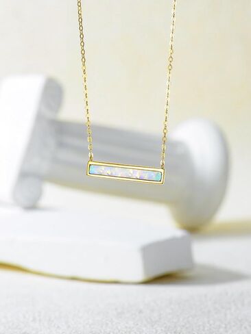 Real 14k Soild Gold Opal Bar Choker Pendant Necklaces for Women Girls Jewelry Anniversary Valentine Birthday Gifts in Saudi Arabia
