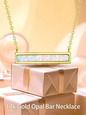 Real 14k Soild Gold Opal Bar Choker Pendant Necklaces for Women Girls Jewelry Anniversary Valentine Birthday Gifts in Saudi Arabia