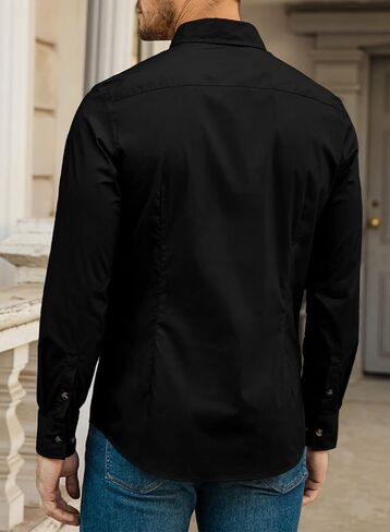 JMIERR Men's Casual Dress Shirt Button Down Long Sleeve Shirts Stretch Buiness Cotton Slim-Fit Shirts in Saudi Arabia
