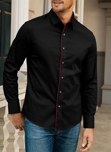 JMIERR Men's Casual Dress Shirt Button Down Long Sleeve Shirts Stretch Buiness Cotton Slim-Fit Shirts in Saudi Arabia
