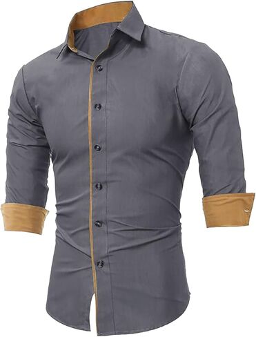 JMIERR Men's Casual Dress Shirt Button Down Long Sleeve Shirts Stretch Buiness Cotton Slim-Fit Shirts in Saudi Arabia