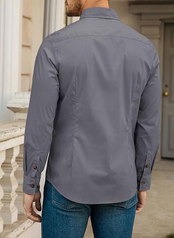 JMIERR Men's Casual Dress Shirt Button Down Long Sleeve Shirts Stretch Buiness Cotton Slim-Fit Shirts in Saudi Arabia