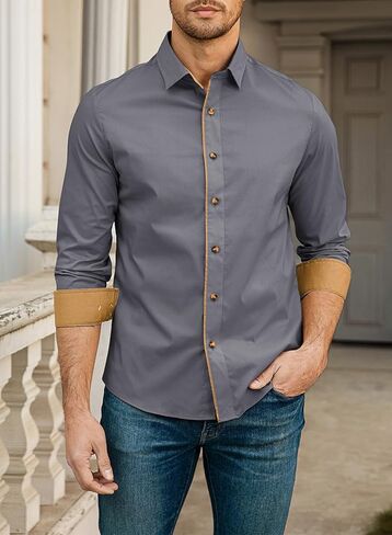 JMIERR Men's Casual Dress Shirt Button Down Long Sleeve Shirts Stretch Buiness Cotton Slim-Fit Shirts in Saudi Arabia