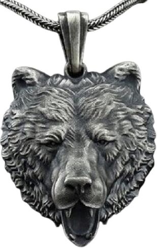 Bear Necklace for Men, Nordic Viking Bear Head Pendant Necklace Roaring Bear Necklace Pure Tin Men’s Punk Bear Charm Necklace Jewelry Gift Father's Day Accessories in Saudi Arabia