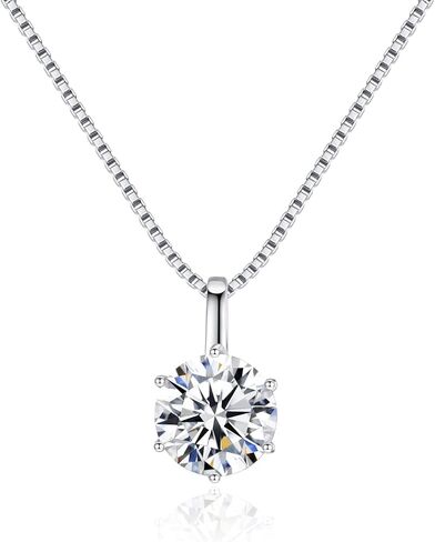 1 Carat Round Cut Solitaire Moissanite Pendant Necklace D Color VVS1 Clarity 3-5mls White Gold Plated 925 Pure Sterling Silver Simulated Diamond Necklaces, Sterling Silver, Moissanite in Kuwait