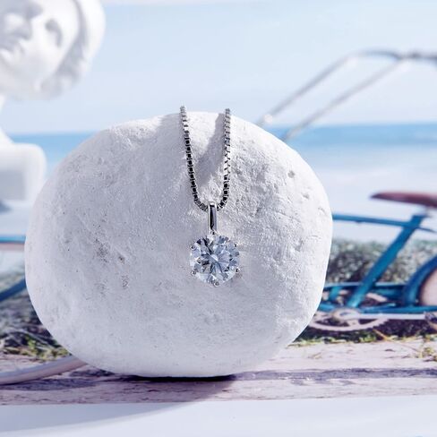1 Carat Round Cut Solitaire Moissanite Pendant Necklace D Color VVS1 Clarity 3-5mls White Gold Plated 925 Pure Sterling Silver Simulated Diamond Necklaces, Sterling Silver, Moissanite in Kuwait