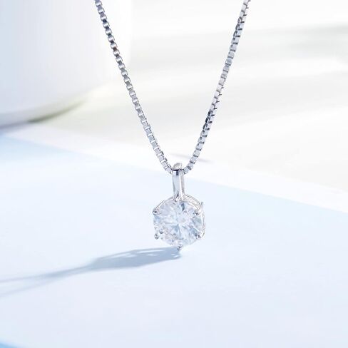 1 Carat Round Cut Solitaire Moissanite Pendant Necklace D Color VVS1 Clarity 3-5mls White Gold Plated 925 Pure Sterling Silver Simulated Diamond Necklaces, Sterling Silver, Moissanite in Kuwait