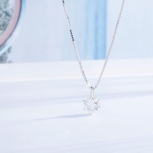 1 Carat Round Cut Solitaire Moissanite Pendant Necklace D Color VVS1 Clarity 3-5mls White Gold Plated 925 Pure Sterling Silver Simulated Diamond Necklaces, Sterling Silver, Moissanite in Kuwait