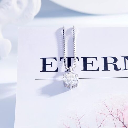 1 Carat Round Cut Solitaire Moissanite Pendant Necklace D Color VVS1 Clarity 3-5mls White Gold Plated 925 Pure Sterling Silver Simulated Diamond Necklaces, Sterling Silver, Moissanite in Kuwait