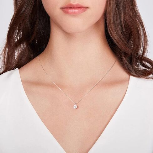 1 Carat Round Cut Solitaire Moissanite Pendant Necklace D Color VVS1 Clarity 3-5mls White Gold Plated 925 Pure Sterling Silver Simulated Diamond Necklaces, Sterling Silver, Moissanite in Kuwait