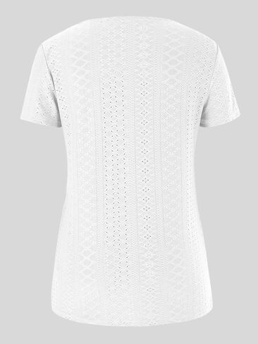 تي شيرت نسائي قطع علوية صيفية 2023 قمصان غير رسمية بأكمام قصيرة وياقة على شكل V من الدانتيل مع فتحة علوية مثيرة متقاطعة وفضفاضة لطيفة تي شيرت in Kuwait