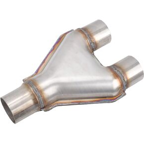 T409 Stainless Steel Y Pipe 3'' Inch ID Single to 3'' Inch ID Dual Stamped Exhaust Adapter Connector, Overall Length: Approx. 10", Universal