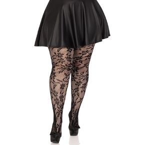 Leg Avenue Seamless chantilly floral lace tights, 1X-2X, BLACK