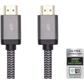 Monoprice 8K Certified Ultra High Speed HDMI Cable - Braided - HDMI 2.1, 8K@60Hz, 4K@120Hz, 48Gbps, HDR, VRR, CL2 in-Wall Rated, 25ft, Black