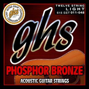 GHS Strings 615 مجموعة 12 سلسلة من أوتار الجيتار الصوتية البرونزية الفوسفور، خفيفة