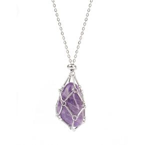 22Inch Interchangeable Crystal Holder Necklace Stainless Steel GemStones Cage Necklace Trendy Pendant Necklace for Women Men Necklace Holder for Healing Crystal (Classic)