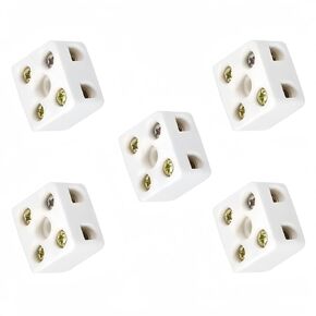 Boxonly 3 Way Ceramics Terminal Blocks for Electrical Wire Cable, High Temp Porcelain Ceramic Connectors 10A, 3 Position 8 Hole Ceramic Connector Blocks 31 x 20 x 14.5mm 5pcs