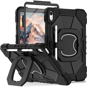 حافظة WESOROL iPad الجيل العاشر مقاس 10.9 بوصة 2022، حافظة بحامل دوار 360 درجة مع واقي شاشة وحزام كتف وحامل قلم لجهاز iPad الجيل العاشر (A2696/A2757/A2777)، أسود