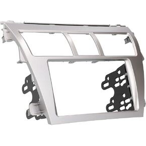 Aramox Car Stereo Radio Double Din Dash Kit Bezel, 2‑Din Radio Fascia Car Stereo Navigation Refitted Dash Panel Kit Frame Replacement for Vios Belta Yaris Sedan (Silver)
