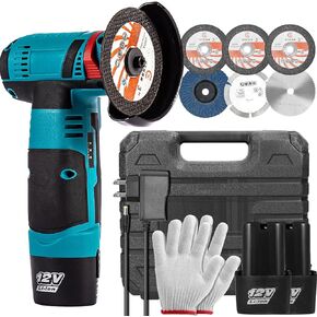 Housiwill Angle Grinder Tool, Mini Angle Grinder, Cordless Electric Angle Grinding Tool 12V 19500RPM with 2PCS 2000mAh Battery, Nylon Cutting Blade-s/Grinding Disc/Metal Cutting Disc (12v)