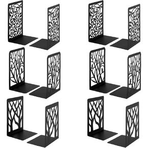 jeuihau 6 أزواج من الدفتين المعدنية السوداء، نهايات الكتاب الدفتين المعدنية للأرفف، سدادات الكتب المعدنية، الدفتين المعدنية السوداء الثقيلة، نهايات شجرة معدنية لديكور مقسم الكتاب in Kuwait