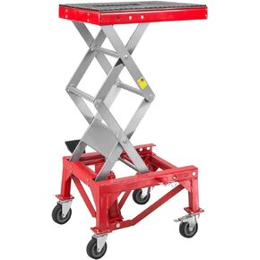 XtremepowerUS 300LBS Motorcycle Dirt Bike ATV Motorcycle Bike Scissor Jack Lifts Hoist Mini Crank Hydraulic Foot Operated Lift, Red