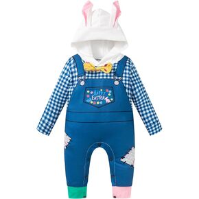 LATOBREATH Newborn Baby Boy Girl Easter Outfit Long Sleeve Hooded Romper Bunny Ear Face Infant Clothes