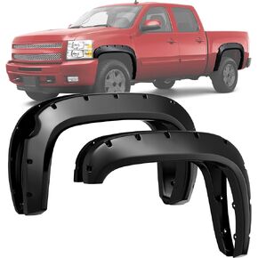 LEDKINGDOMUS Front & Rear Fender Flares Compatible with 2007-2013 Chevy Silverado 1500 (Only Fit 69.3" Short Bed) (NOT for GMC Sierra), Off-road Smooth Black Finish Wheel Flares Pocket Riveted Style