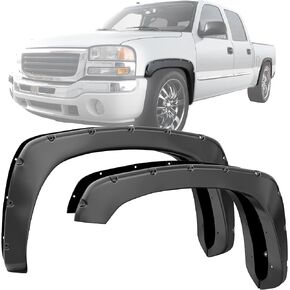 LEDKINGDOMUS Front & Rear Fender Flares Compatible with 2007-2013 Chevy Silverado 1500 (Only Fit 69.3" Short Bed) (NOT for GMC Sierra), Off-road Smooth Black Finish Wheel Flares Pocket Riveted Style