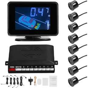 Mulcort Car Reverse Backup Parking Sensor Radar System, 8 Parking Sensors Kit with Front & Rear Sound Warning Buzzer Mute LCD Distance Display Volumes