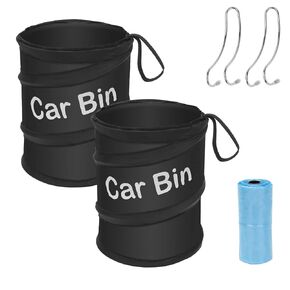 AHIER 2 PCS Car Trash Can Collapsible Pop Up Trash Bag for Car, Portable Garbage Bin Waste Basket Bin Rubbish Bin with 2 Car Seat Hook and 30pcs Garbage Bags