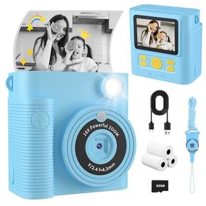 Kids Camera Instant Print, Christmas Birthday Gifts Girls Boys Aged 3-12, HD Digital Video Cameras Toddler, Instant Cameras for 3 4 5 6 7 8 9 10 Year Old Girls Boys with Print Paper