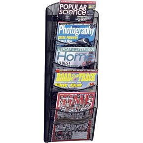 Safco Products Black 5 Pocket Magazine Rack- Durable Steel Construction, Clutter-Free Wall Mount Display, 5 lbs Weight Capacity- 28" x 10.3" x 3.5