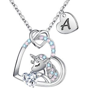 IEFRICH Unicorn Gifts for Girls - Unicorns Gifts CZ Heart Unicorn Necklaces for Girls Jewelry Initial Necklaces for Girls Teen Unicorns Gifts for Girls Unicorn Jewelry Birthday Gifts
