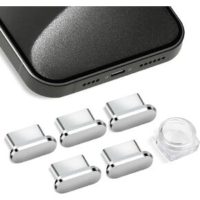 Aolcev 5 قطع USB C مضادة للغبار فقط لسلسلة iPhone 15، واقيات غبار للهاتف من سبائك الألومنيوم، أغطية غبار من النوع C مصممة فقط لهاتف iPhone 15، 15 Plus، 15 Pro، 15 Pro Max، سدادات غبار، فضي in Kuwait