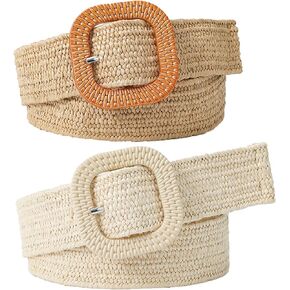 Yanmucy 2Pack Woven Belts for Women Girl Braided Canvas Elastic Stretch Wide Belt for Pants Jeans Dress
