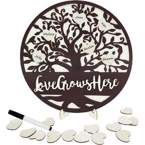 Gifts for Mom Grandma,3D Wooden Family Tree Love Grows Here, Family Names Sign with 20 Heart Tags, Home Wall Christmas Decoration, Birthday Wedding Mothers Day Thanksgivings Gifts for Grandma Grandpa Mom Dad Women
