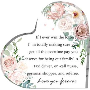 Gifts for Mom -5.9 * 5.9in Exquisite Acrylic Heart Plaque Mom Gift, Mother's Day Thanksgiving Birthday Gift, Acrylic Heart Souvenir, Meaningful Gift for Mom, Christmas Gift for Mom (Carnation)