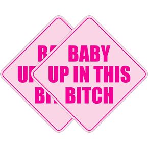 2PCS Baby Up in This B Sticker for Cars, Pink Waterproof Bumper Sticker,Baby Safety Warning Decal for Cars
