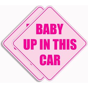 2PCS Baby Up in This B Sticker for Cars, Pink Waterproof Bumper Sticker,Baby Safety Warning Decal for Cars