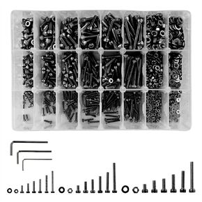 Canitu 1200PCS Silver Metric Screw Assortment Kit,M2 M3 M4 304 Stainless Steel Assorted Bolts and Nuts Kit Screws Nuts and Washers Hex Socket Head Cap Machine Screws for Home Projects