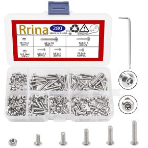 Rrina 304 Stainless Steel Button Head Torx Security Screws Tamper Resistant Screw Assortment Set, Bolt Nuts with Wrench (M5)